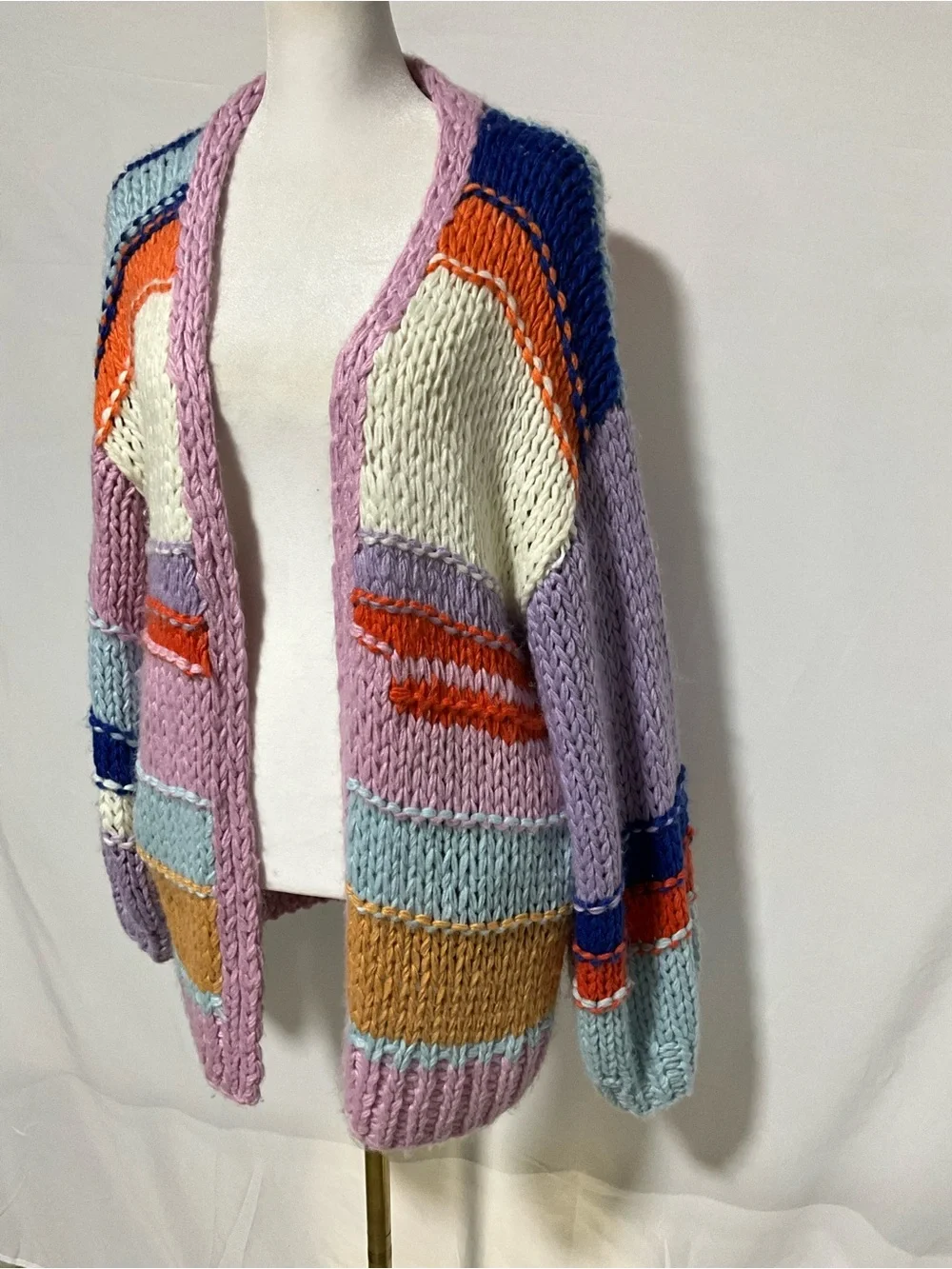 Listicle Chunky Colorblock Open Front Cardigan Sweater Size Large Boho Cozy